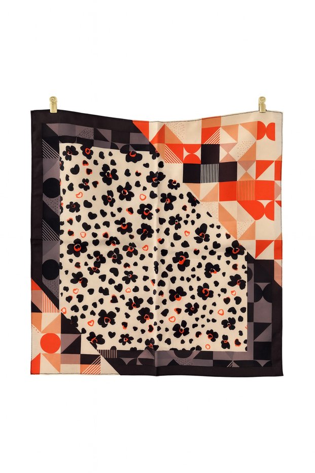 Geometric and Floral Patterned Satin Scarf 50X50 cm |   Stylish Women's Bandana