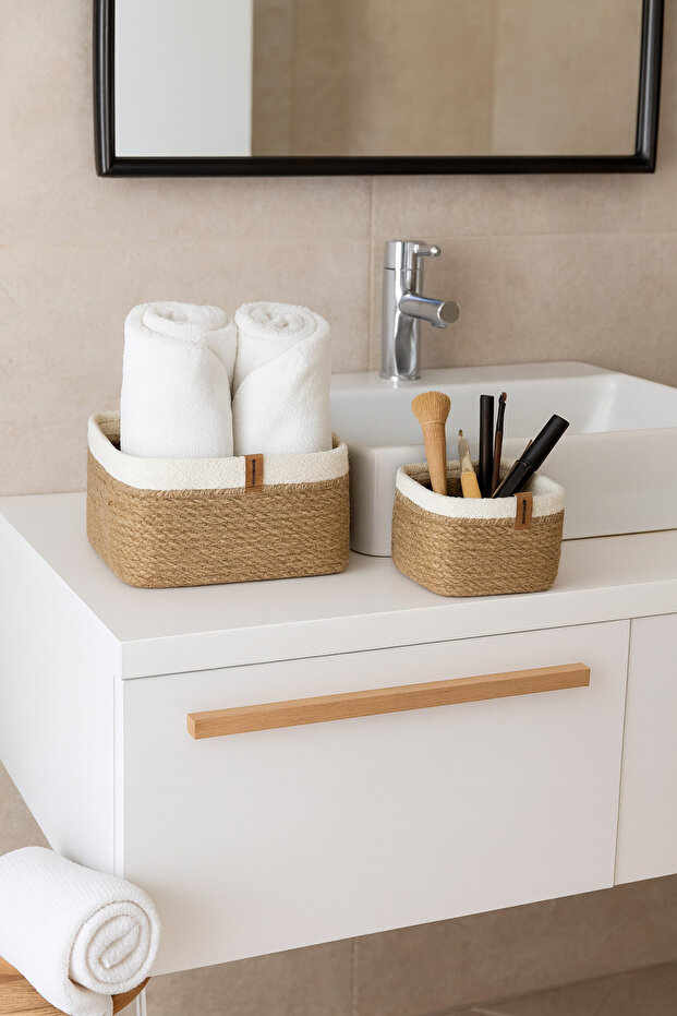 2-Piece Wicker Basket, Bathroom Organizer, Towel Holder, Organizer 100% Handmade