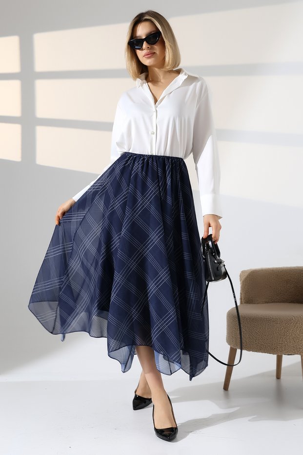 Plaid Pattern Asymmetrical Chiffon Skirt–Lightweight Fabric and Trendy Design