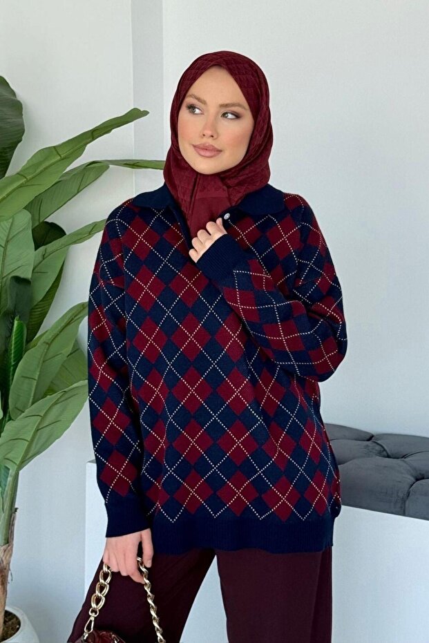 Kokina Baklava Pattern Sweater Navy Blue