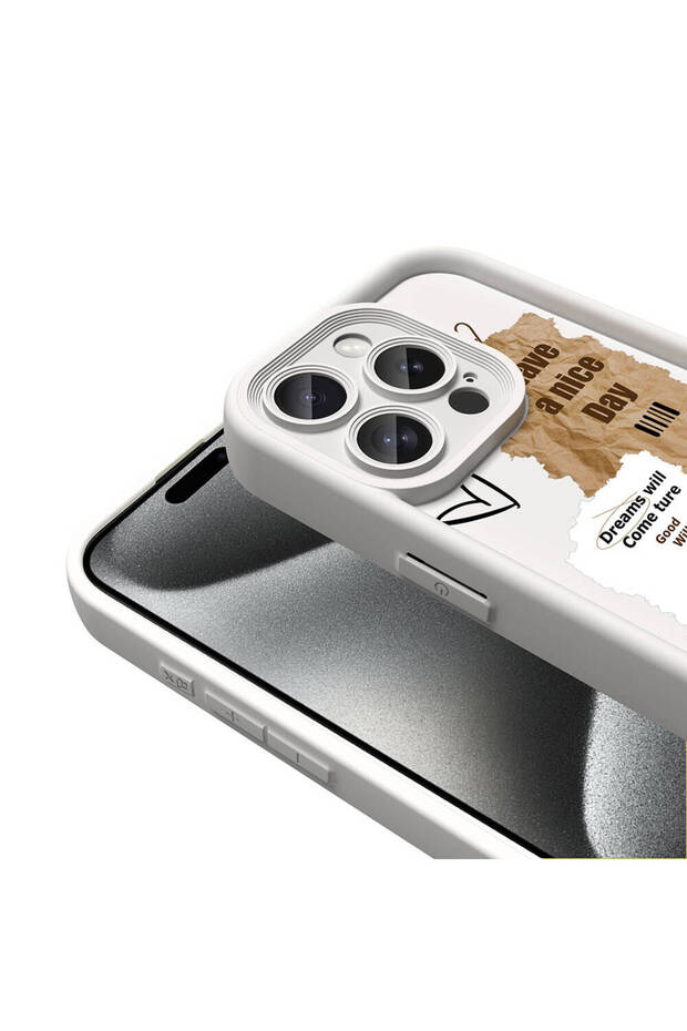 حافظة آيفون 15 برو مع حماية للكاميرا مطبوع غطاء خلفي من نوع SAFA - أبيض - 8