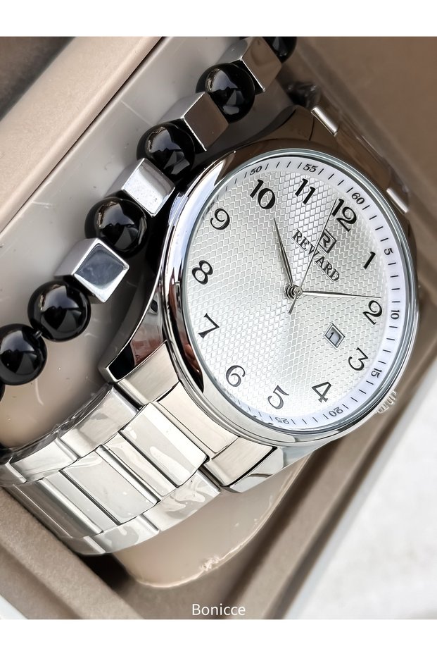 Brand Silver Steel Band White Dial Band, Men's Wristwatch with Calendar+Bracelet
