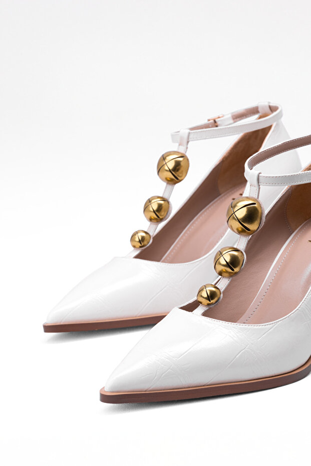 Gold Detailed T-Strap Heeled Shoes