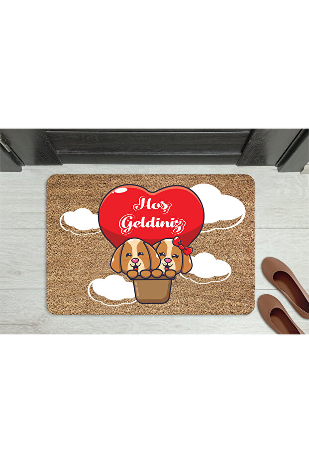 Welcome Written Dog Figurine Doormat – Decorative Non-Slip Base