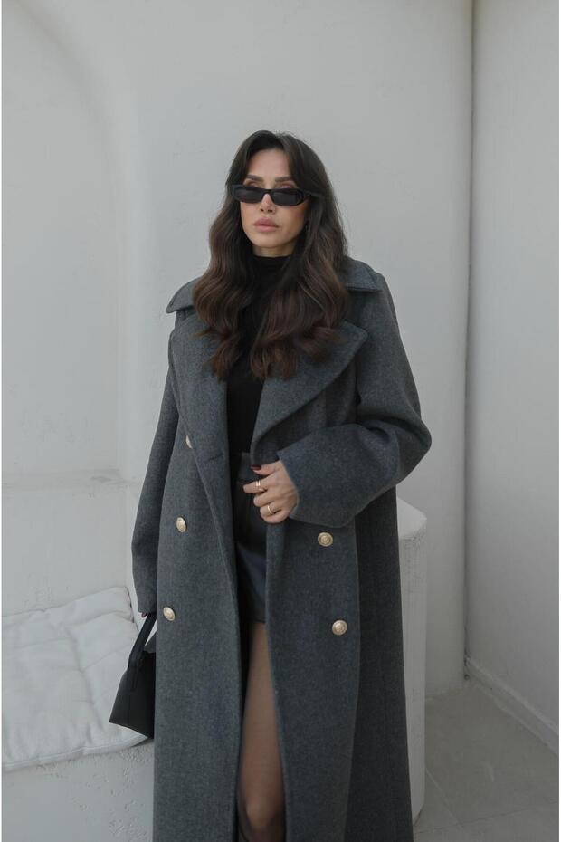 Anthracite buttoned gold buttoned coat - 2