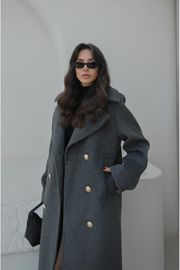 Anthracite buttoned gold buttoned coat - 5