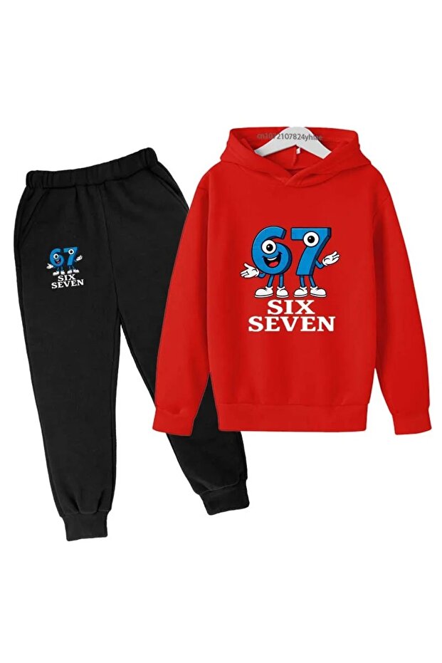 Funny Number Printed Hooded Combination Bottom-Top Tracksuit Set