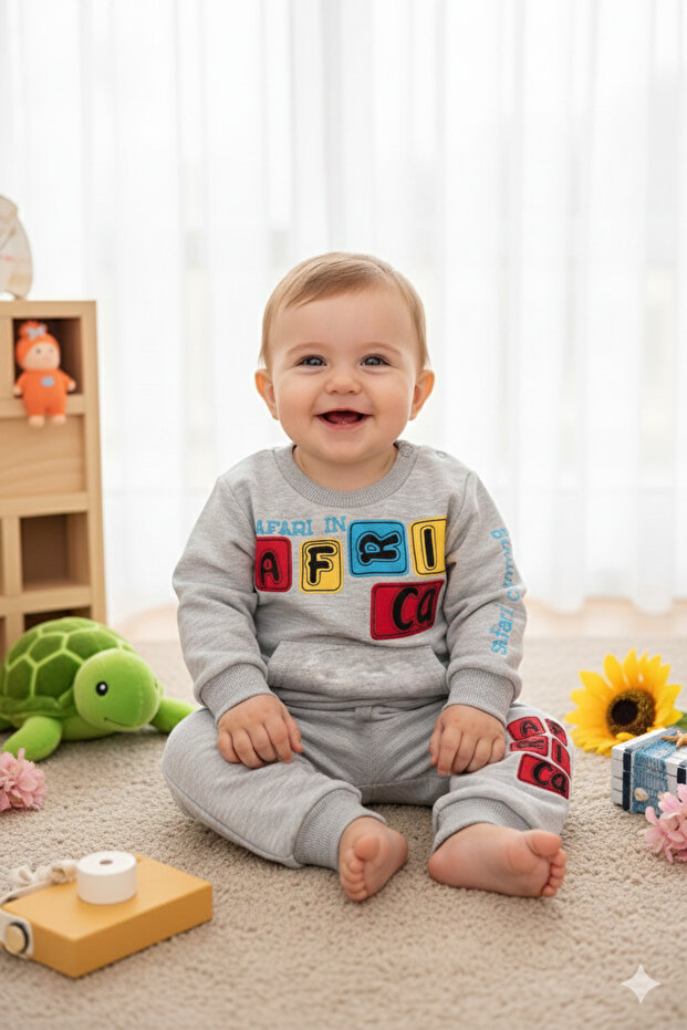 Boy Baby Winter 3-Layer Fleece Suit with Fleece-Lined Kangaroo Pockets 6-9-12-18-24 Months