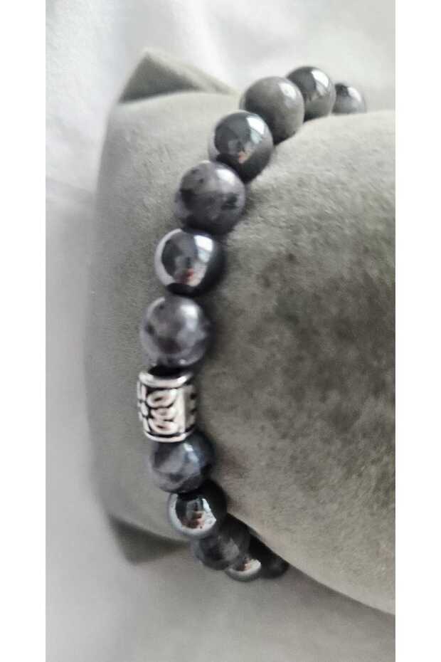Gray Ceyt Quartz and Hematite Natural Stone Flexible Bracelet