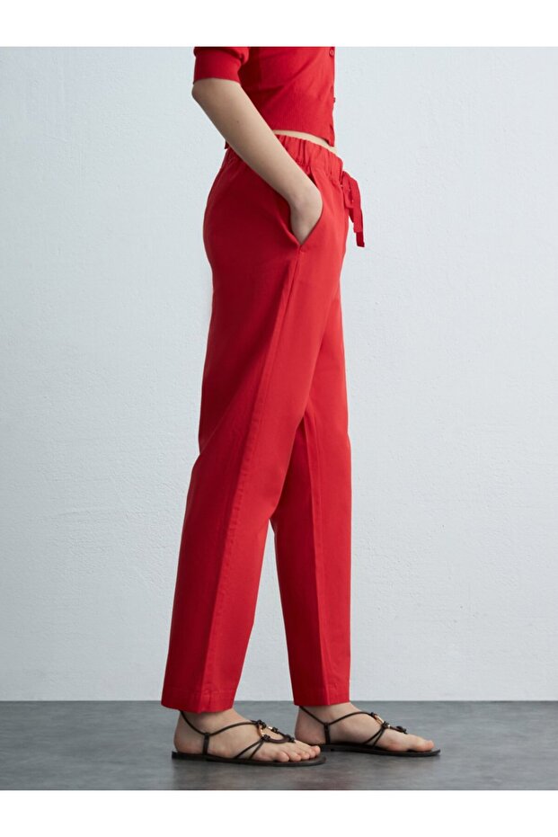 Basic Buy Elasticated Loose Red Pants - 4