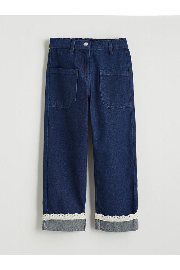 Lcw Kids Indigo Elastic Waist Girls' Jean Pants with Nevavm Difference