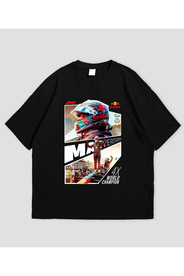 Max Verstappen Formula Printed Black Oversize T-Shirt Unisex 100% Cotton Crew Neck T-Shirt