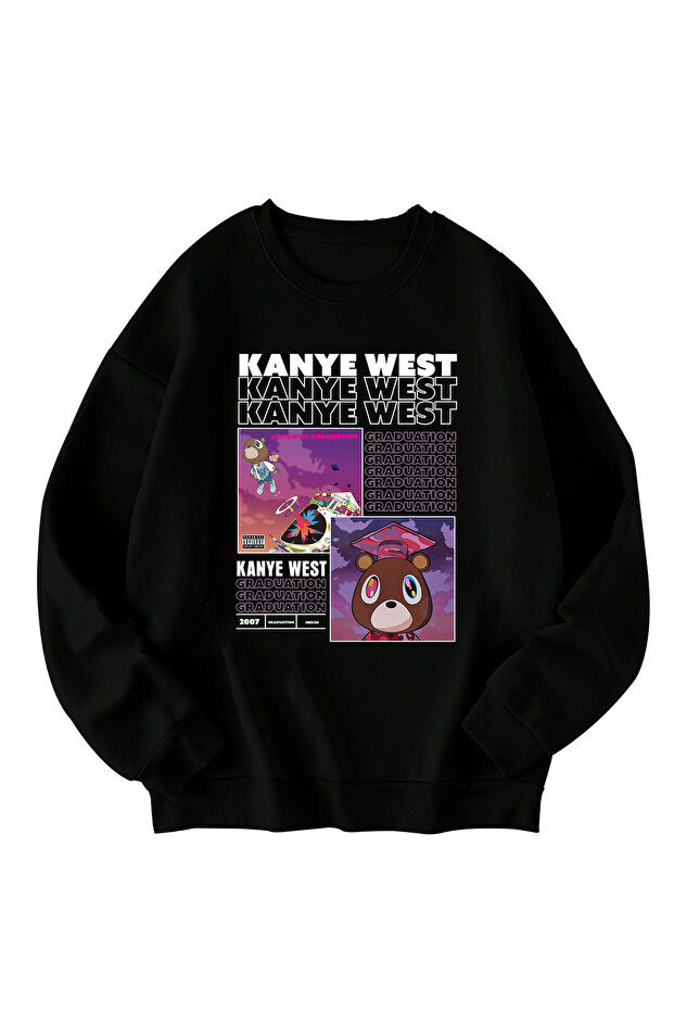 Kanye West Graduation Printed Black Oversize T-Shirt Unisex 100% Cotton Crew Neck T-Shirt