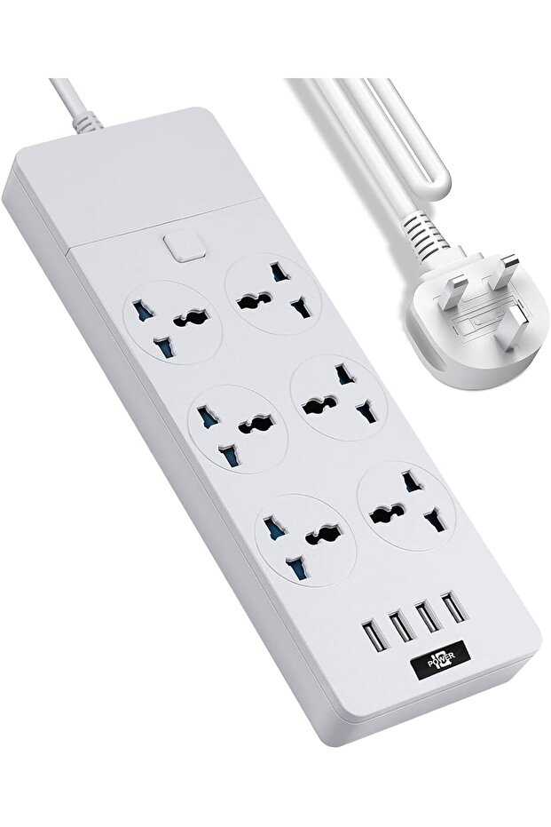 Power Strip 5M — 6-Socket Extension Lead with 4x 2.1A USB, 3000W Surge Protected