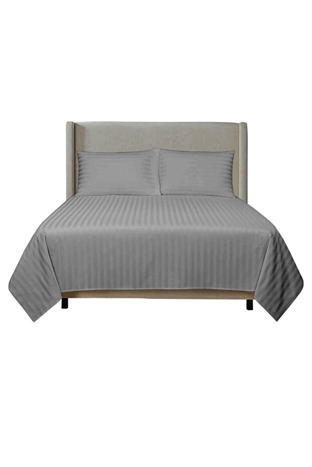 Livenza Home 2Pcs Flat Sheet Set – Dark Grey Striped, 160x220 cm + 1 Pillow Case