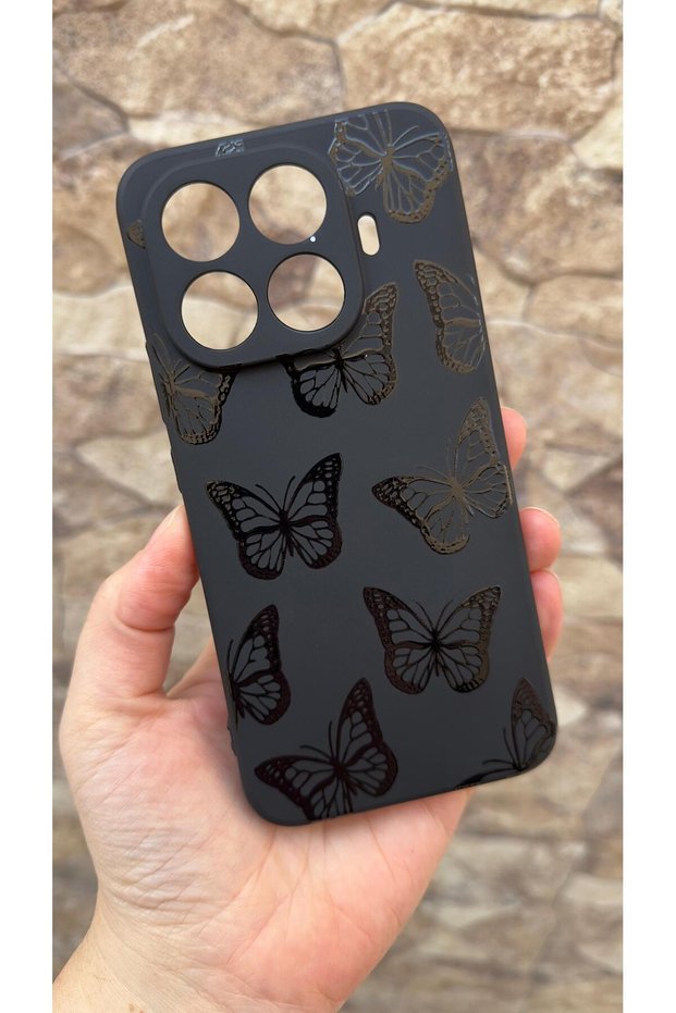 Xiaomi Mi 15t Pro Compatible Black Butterfly Pattern Silicone Shock-Absorbing Classic Protective Rubber Case 277