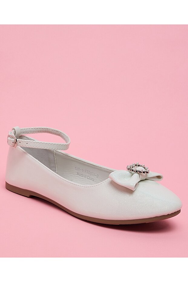Girl'S White Bow Detail Ballerinas