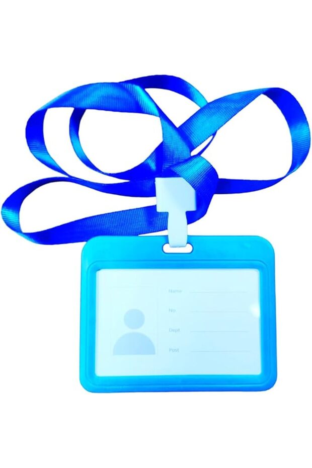 ID Badge Holder with Lanyard, Blue, Horizontal Card Holder, Name Tag Display