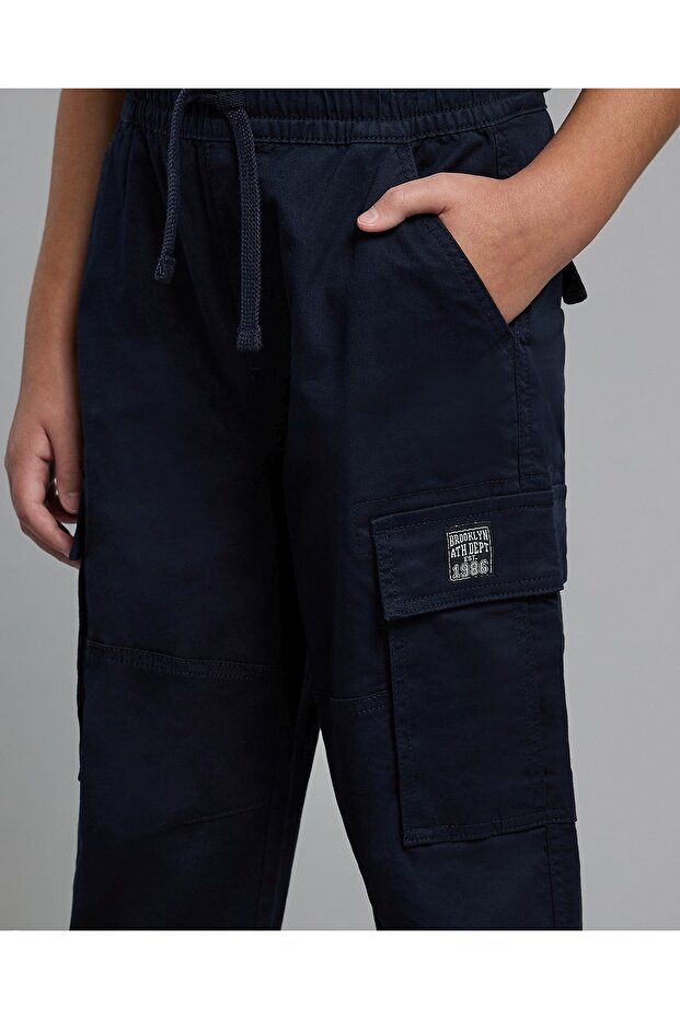 Solid Cargo Joggers With Drawstring Waist - 5