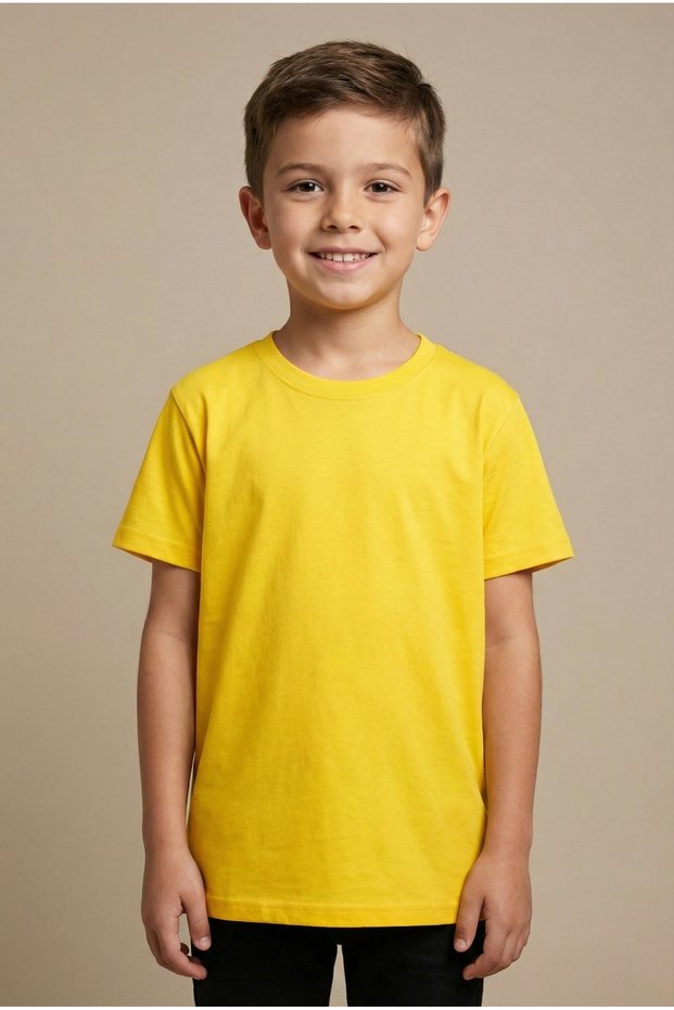 Children's Yellow Cotton Crew Neck Short Sleeve Basic T-Shirt April 23 October 29 Show T-Shirt