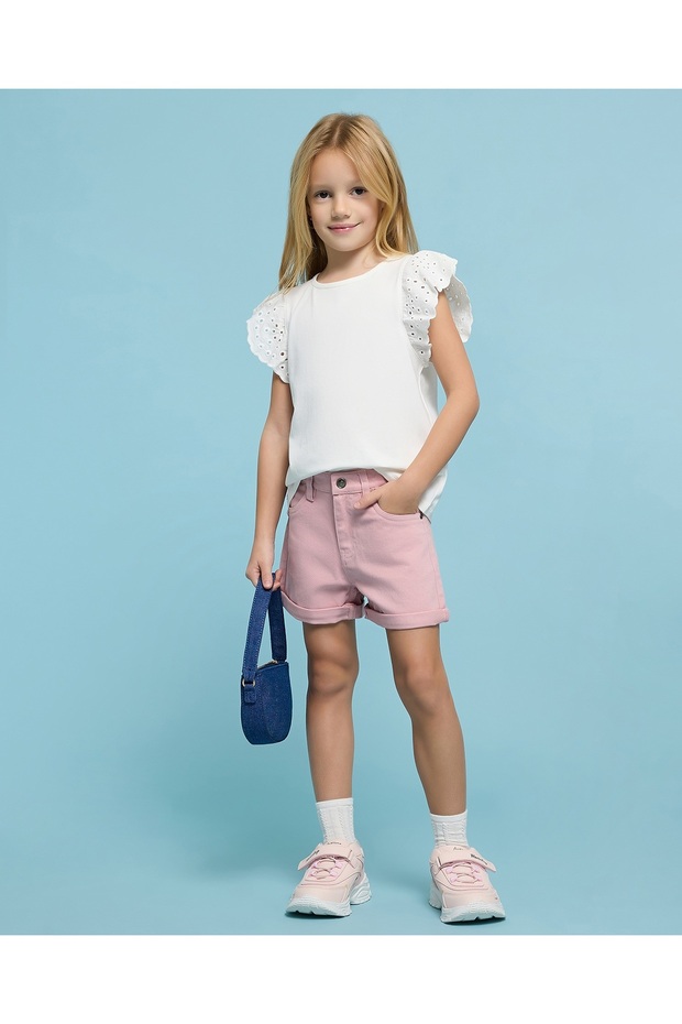 شورت جينز سادة بإغلاق بأزرار - 2