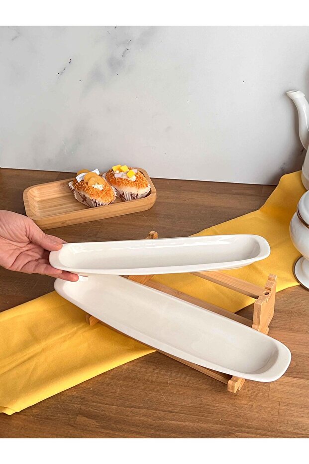 Bambu Standlı Oval 2 Katlı Servis Sunum Seti 3 Parça - 4