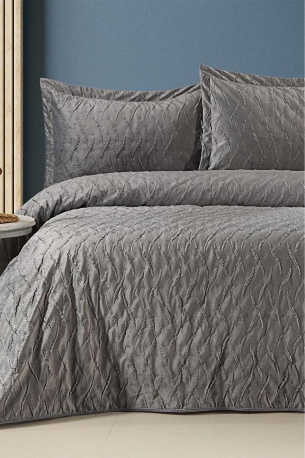 Zara Double Luxury Velvet Bedspread Gray