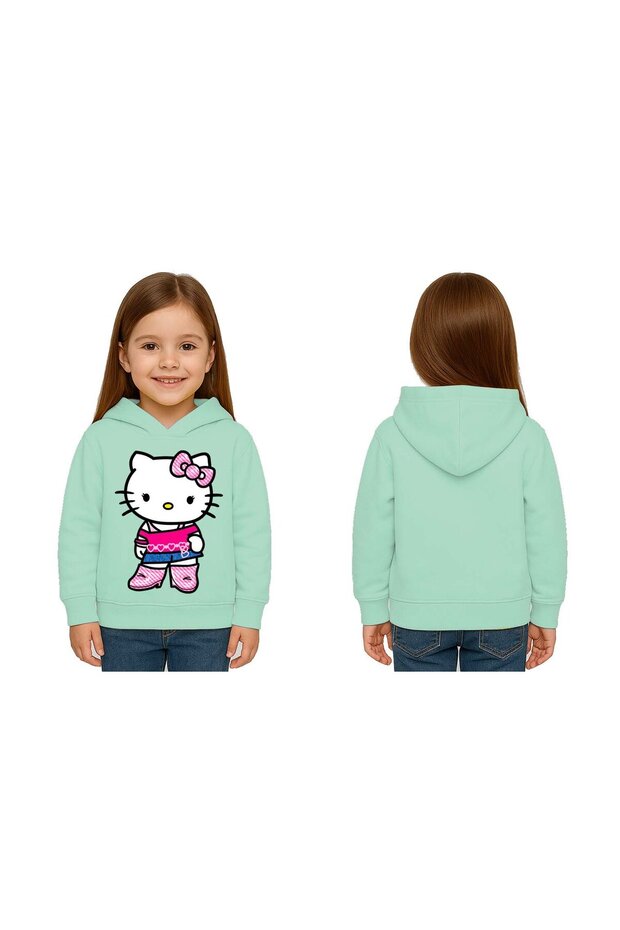 Unisex Hello Kity Printed Children's Swaetshirt Printed Hooded 3 Thread Rasterated