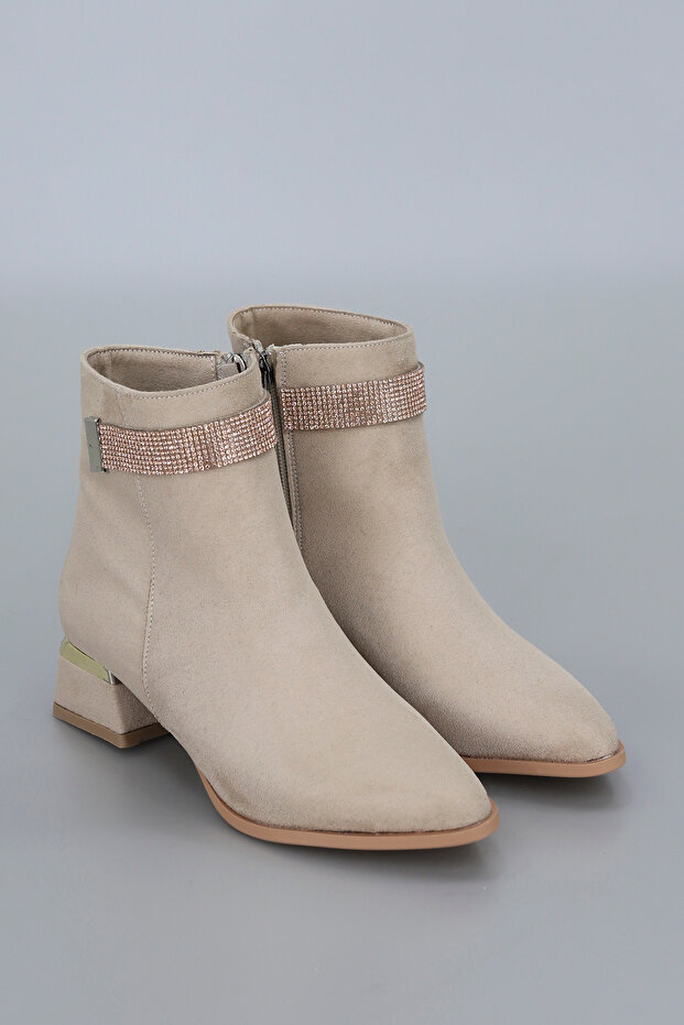 Bln 705 Belt Stone Detailed Low Heel Ankle Boots