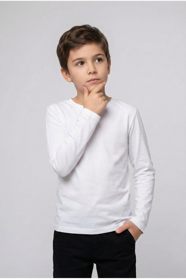 Children's White Cotton Crew Neck Long Sleeve Basic T-Shirt April 23 October 29 Show T-Shirt