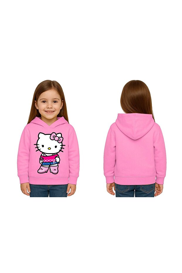 Unisex Hello Kity Printed Children's Swaetshirt Printed Hooded 3 Thread Rasterated