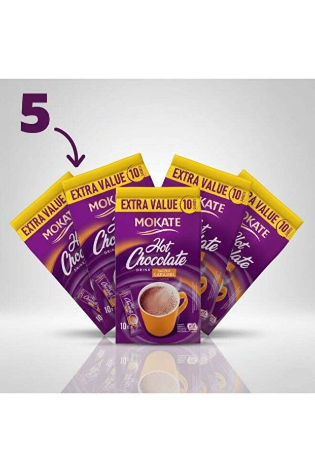 Hot Chocolate Drink, Salted Caramel Flavour, 10 Sachets × 180g Each, Pack of 5
