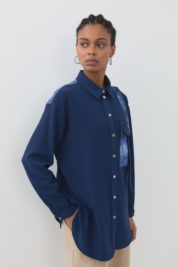 Kuşgözü Detaylı Örme Tunik Lacivert - 2