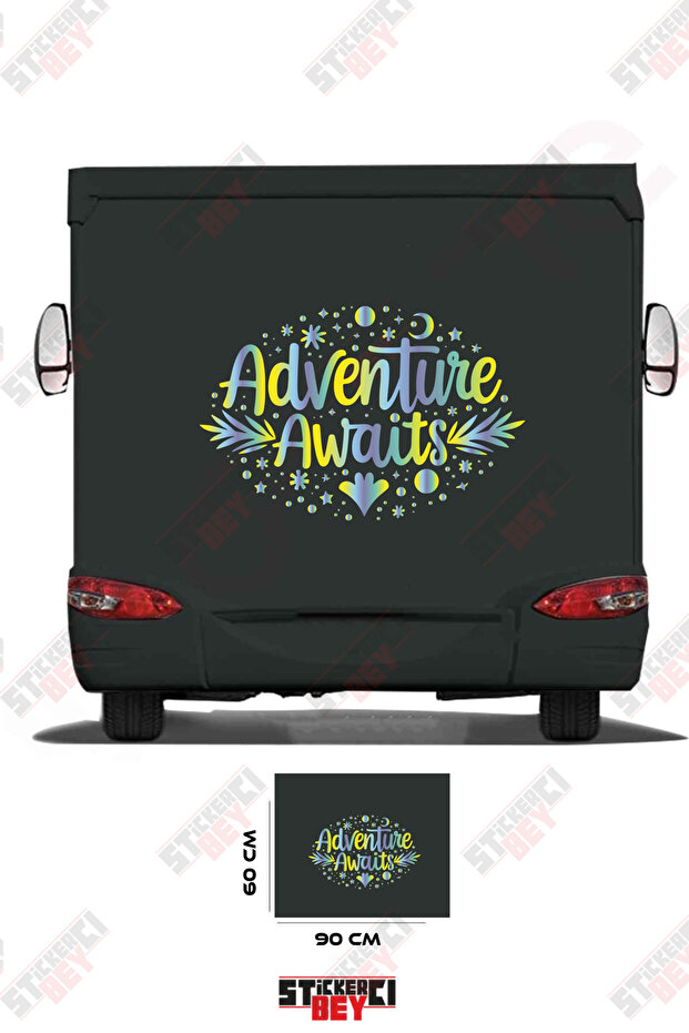 Adventure Awaits Written Space-Patterned Caravan Sticker Coating