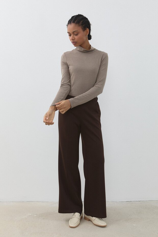 Örme Palazzo Basic Pantolon Kahve - 1