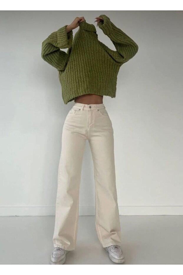 BEIGE High-Waisted 100% Cotton Women's Jeans