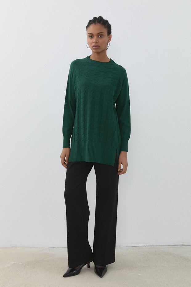 Self-Patterned Knitwear Tunic Olive - 3
