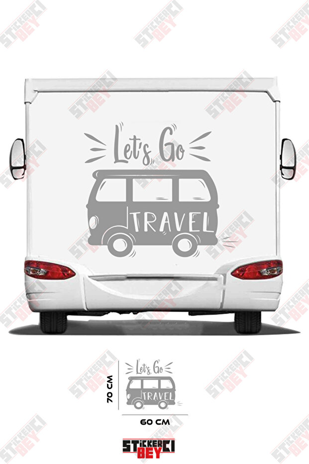 ملصق كرفان مكتوب عليه 'Let's Go Travel' مع صورة كرفان