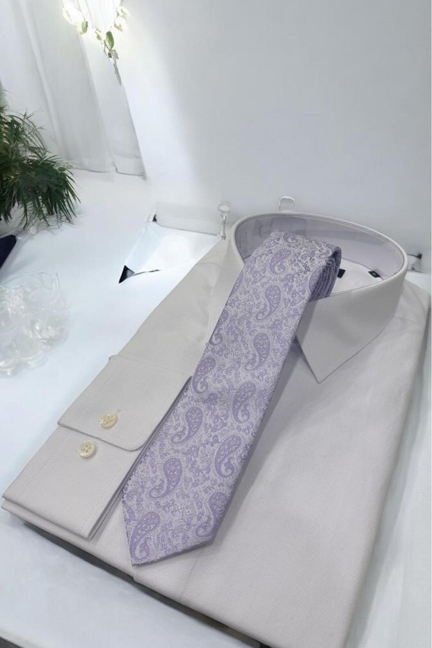Microfibre 7 cm Shawl Pattern Lilac Tie Kr-37