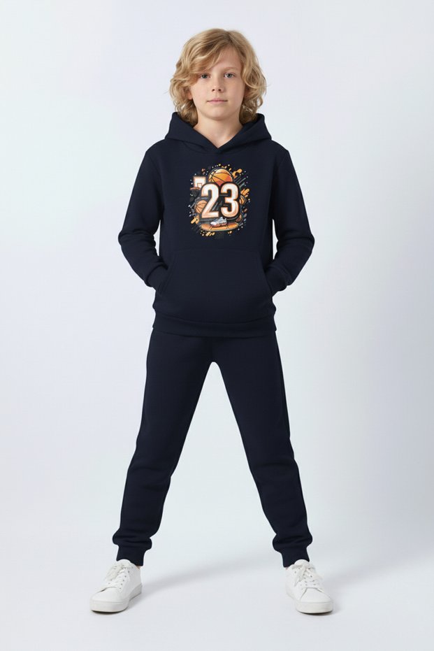 3-Ply Winter Basketball Print Detail Boys' Tracksuit Set