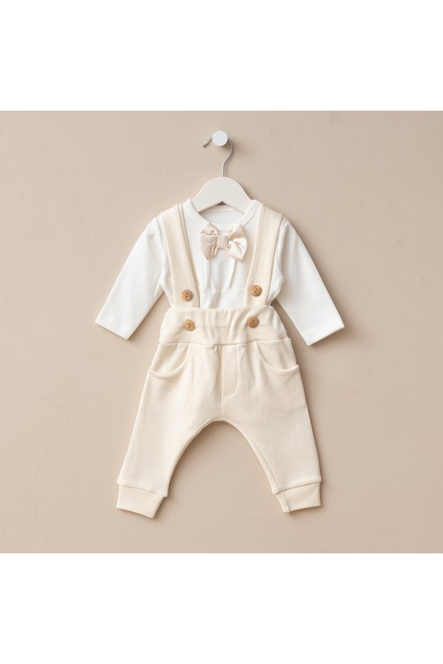 Newborn Baby Boy Cotton Salopet Set Mevlüt Special Day 2-Piece Bow Tie Bodysuit Suspender Pants Set