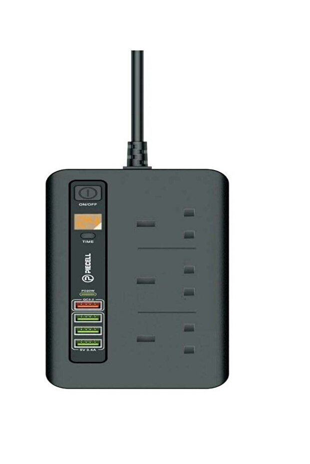 3m Multi-use Power Strip with Timer 3000W, 3 Outlets, 4 USB + 20W USB-C