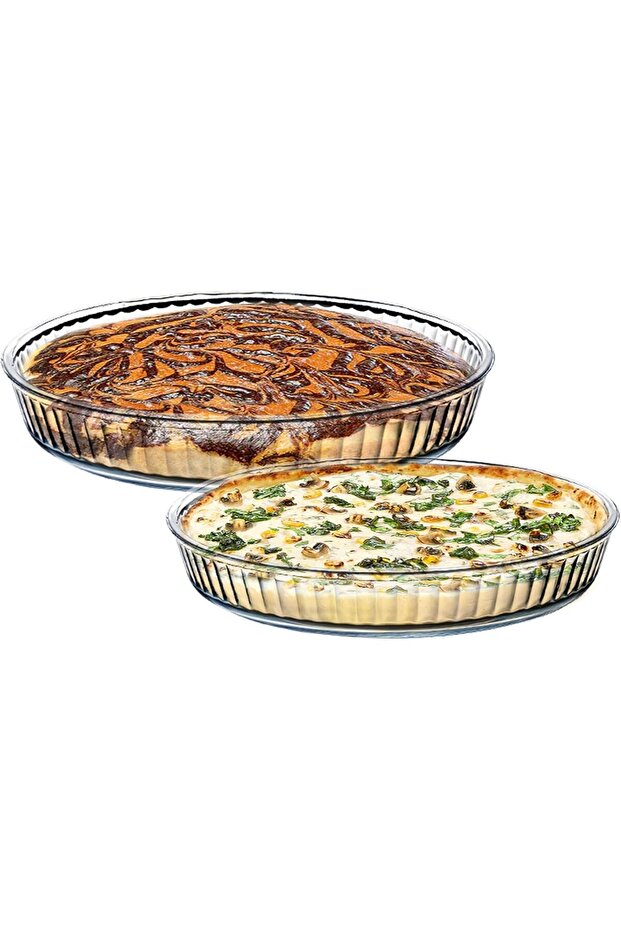 LIFE SMILE Borosilicate Glass Round Oven Baking Dishes Set of 2 (Design 2)
