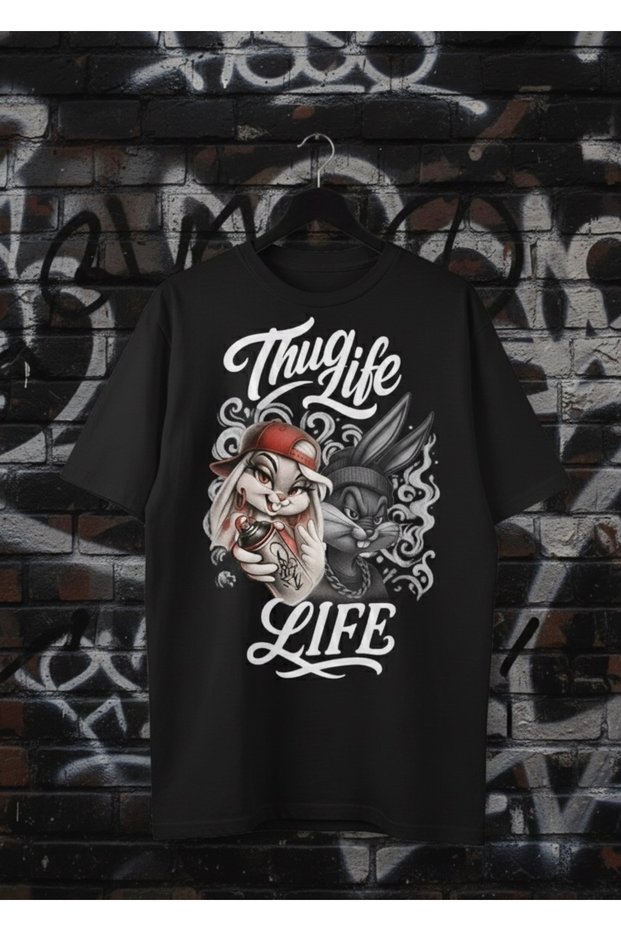 Oversized 100% Cotton Thuglife Printed T-Shirt