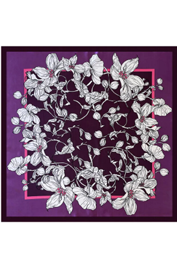 Purple Orchid Patterned Women's Shawl Scarf Accessory 90*90