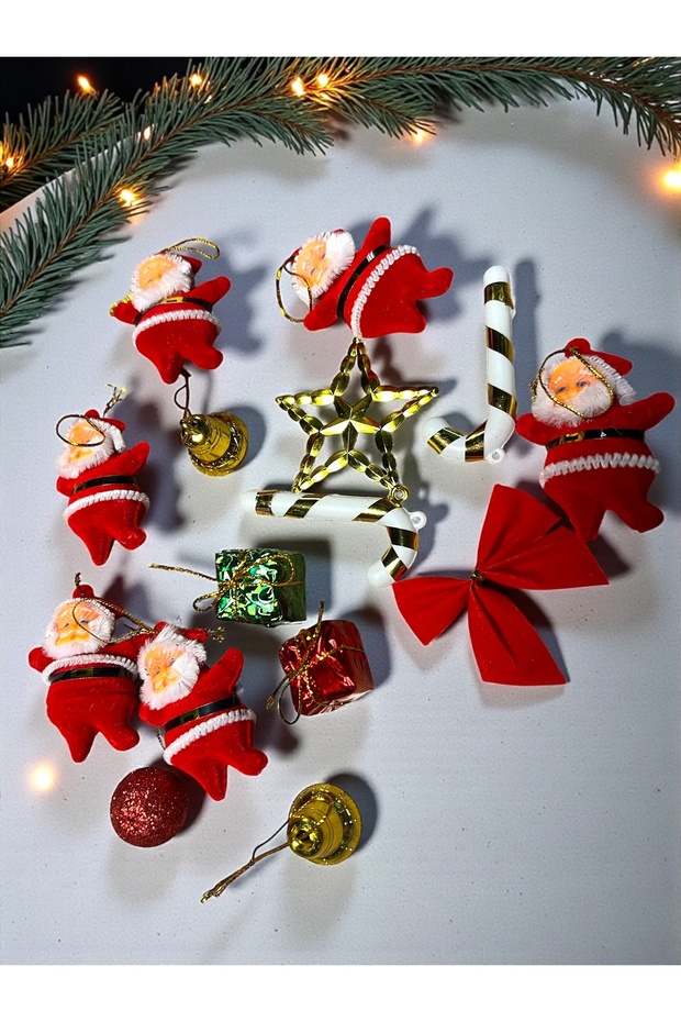 Christmas Tree Set Cici Set (6-Piece Red Santa Claus, Mini Set with Nine-Pointed Star)