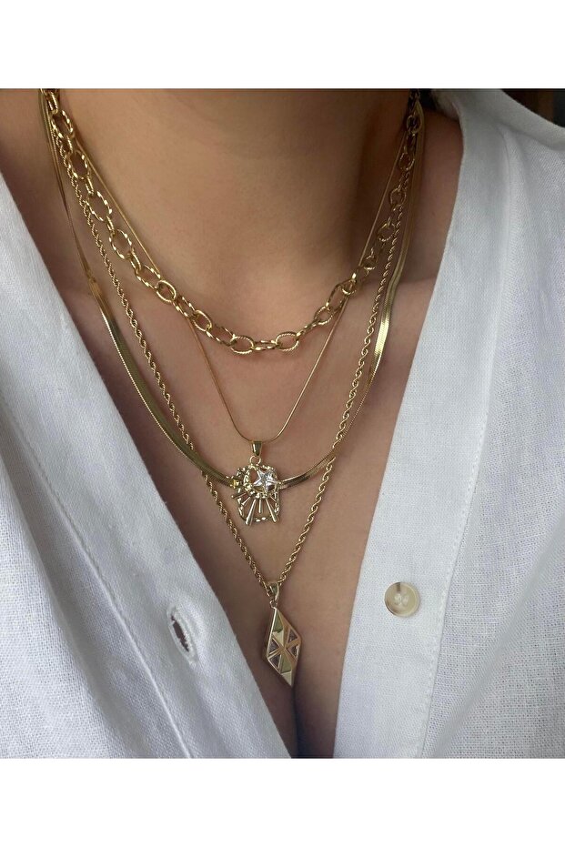 Çelik Çoklu Kolye Seti - 1