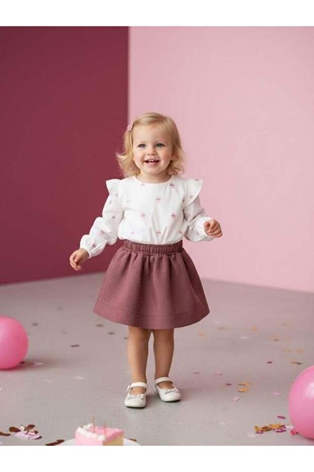 Baby Girl Textured Fabric Flared Skirt with Pockets