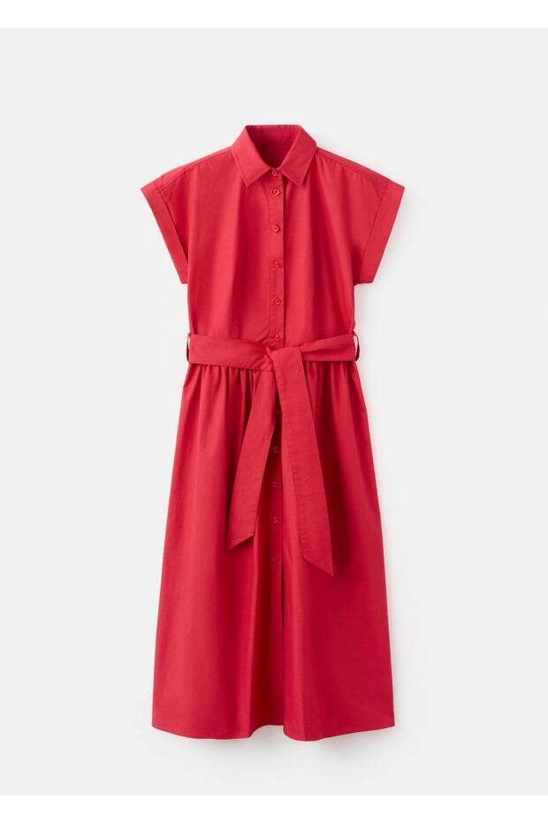 Kemerli gömlek elbise - 3