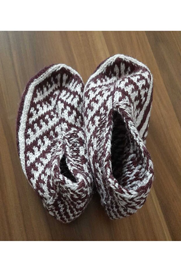 Women's Orlon Wool Yarn Handmade Knitted Patterned House Slippers Booties